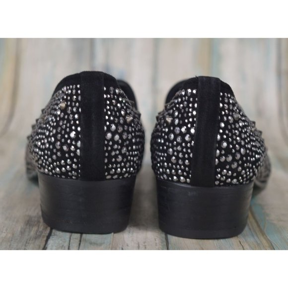 Stuart Weitzman Slipbeads Studded Smoking Flats Size 7 Black Suede Designer - Picture 8 of 10